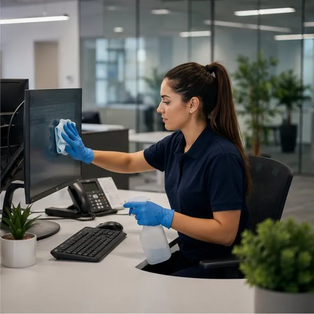 SN Clean team member carrying out scheduled office cleaning