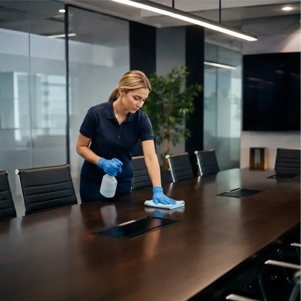 SN Clean operative cleaning an office meeting room